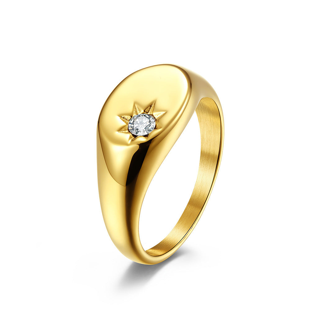Elegant Diamond Titanium Steel Ring For Women With Star Pattern In Gold Rose Gold Or Steel Finish With Lasting Shine