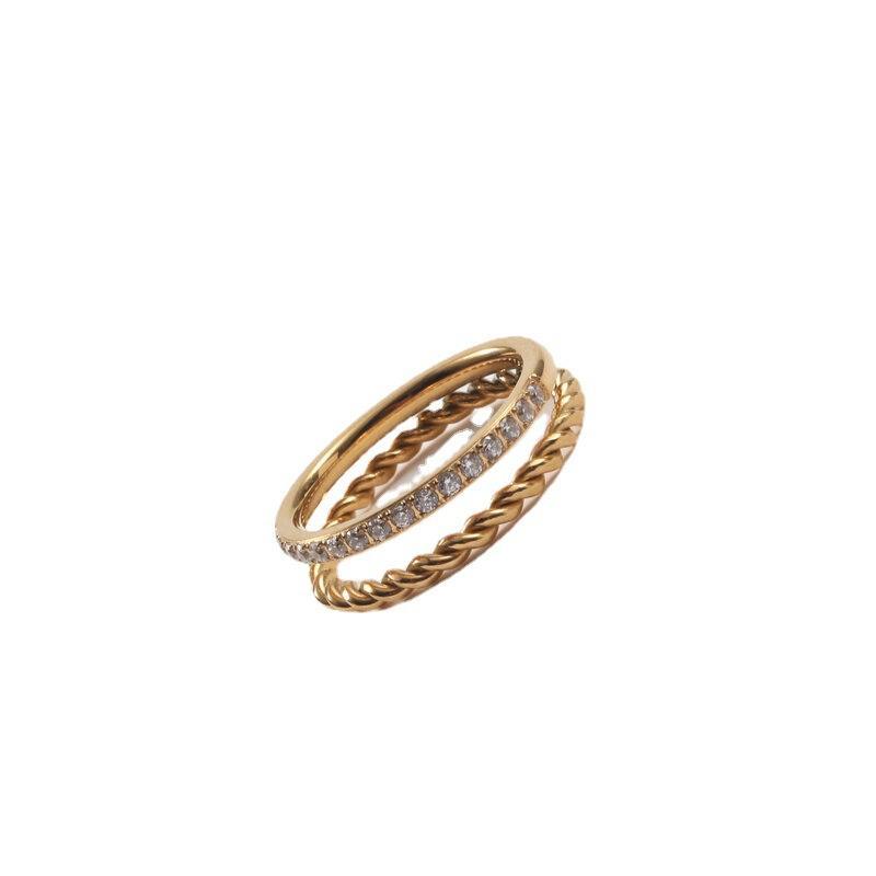 Unisex Double Layer Fried Dough Twists Ring With Zircon Cool Universe Electropltd Size 6 7 8 Packing X1PCS RXPR