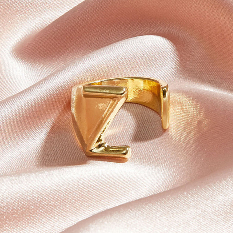 Gold Alloy Letter Ring For Women Initial Alphabet Ring Electroplated Simple Fashion Jewelry Gift For Daily Wear Style