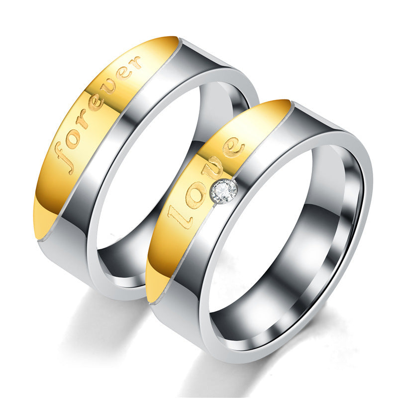 Stainless Steel Couple Rings Flat Gold Tone Set For Men And Women Love Diamond Forever Ring Pair With Elegant Design