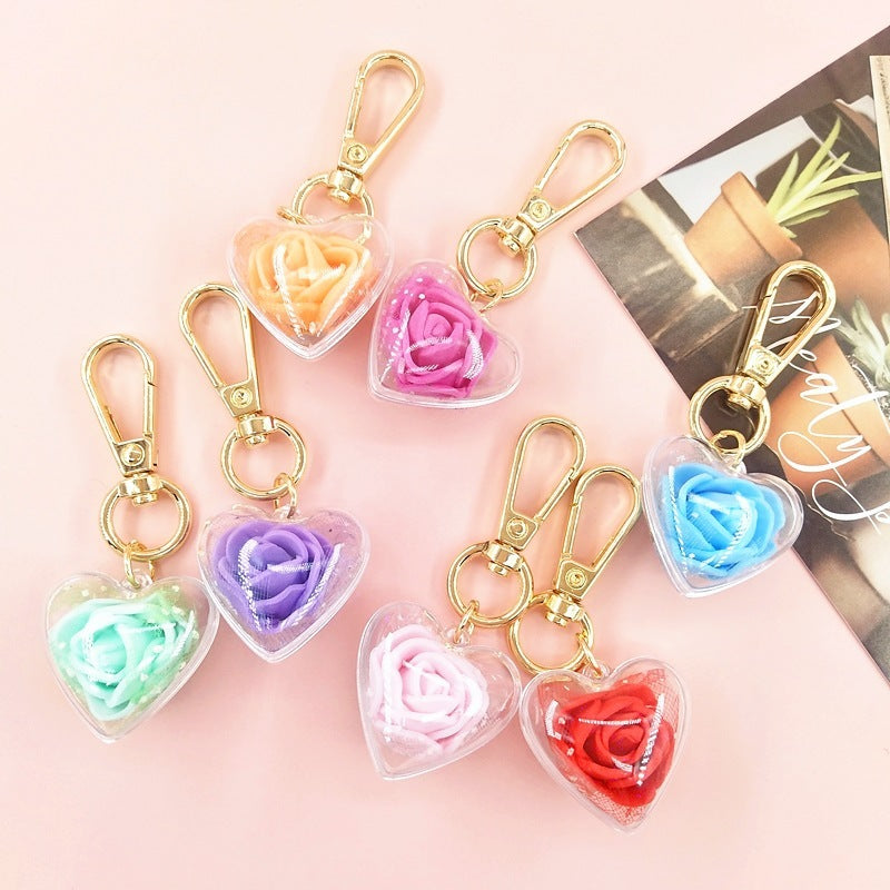 Love Rose Keychain for Couples Romantic Metal Key Ring Gift