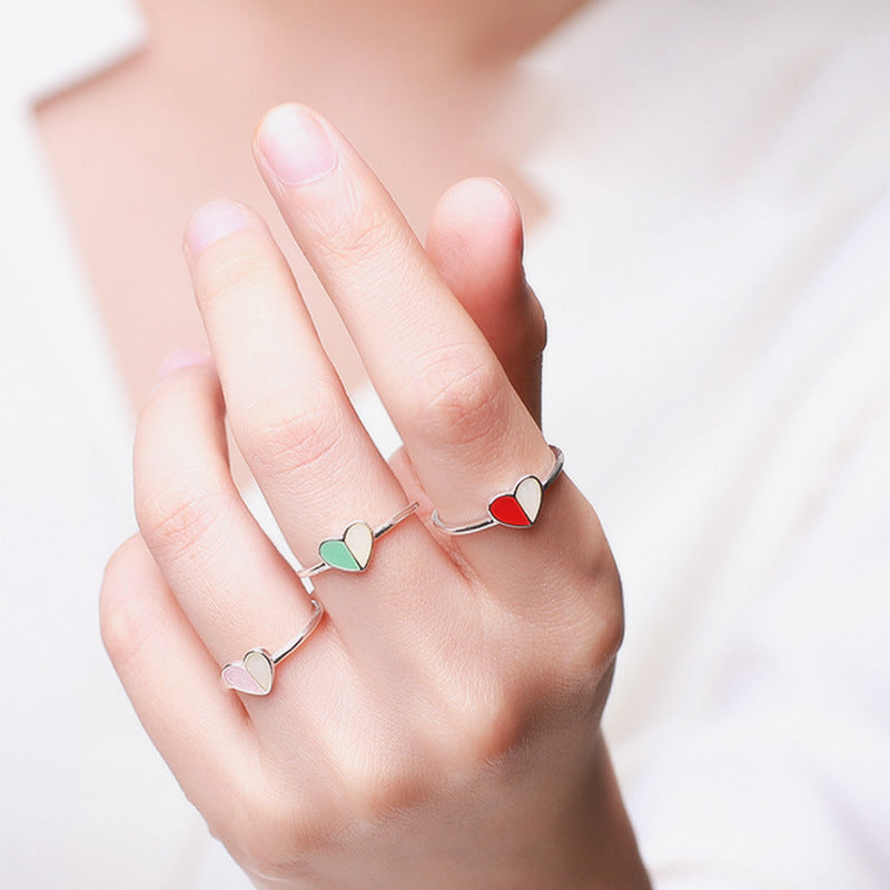 Womens 925 Sterling Silver Heart Ring Sweet Cute Design For Index Finger Red Blue Pink Ideal Everyday Wear For Women