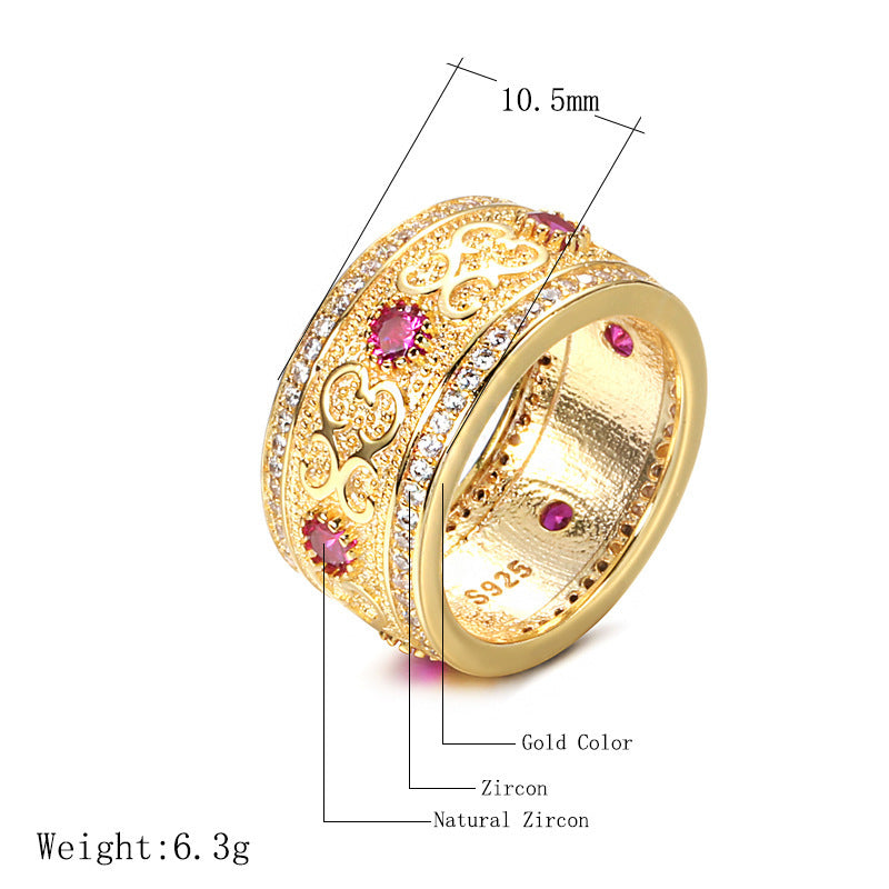 Womens Copper Ring With Gold Plated Inlay Artificial Diamond And Ruby Geometric Travel Souvenir Gift European Ring