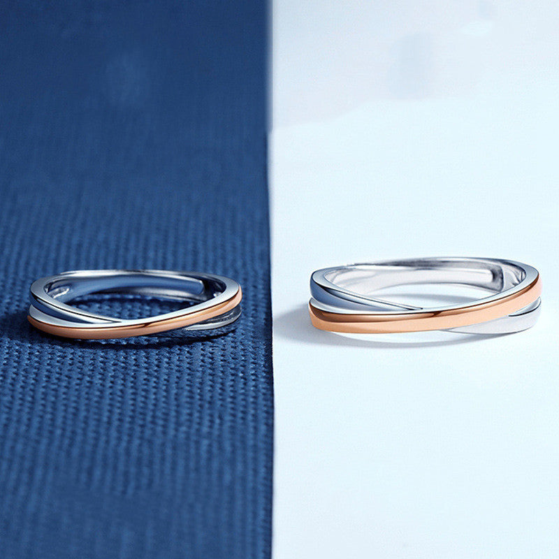 Adjustable Brass Couple Rings Set His And Hers Geometric Matching Band Jewelry Elegant Gift For Couples Lovers