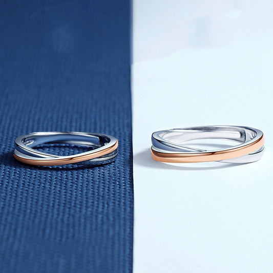 Adjustable Brass Couple Rings Set His And Hers Geometric Matching Band Jewelry Elegant Gift For Couples Lovers