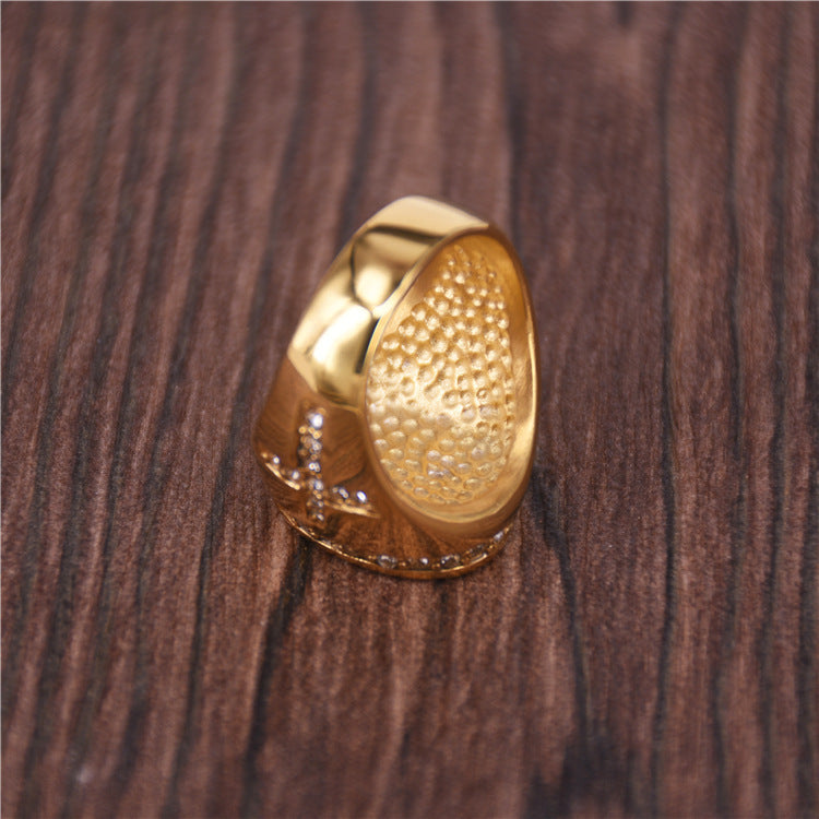 Unisex Stainless Steel Ring with Head Cross Design Retro Titanium Steel Band for Men and Women Fashion Jewelry Statement Ring Religious Gift