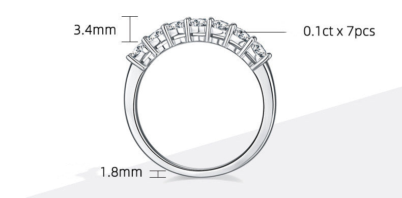 Womens Moissanite Ring White Gold Seven Star Row Ring Fashionable Band Elegant Jewelry Simple Round Ring for Her Anniversary Gift