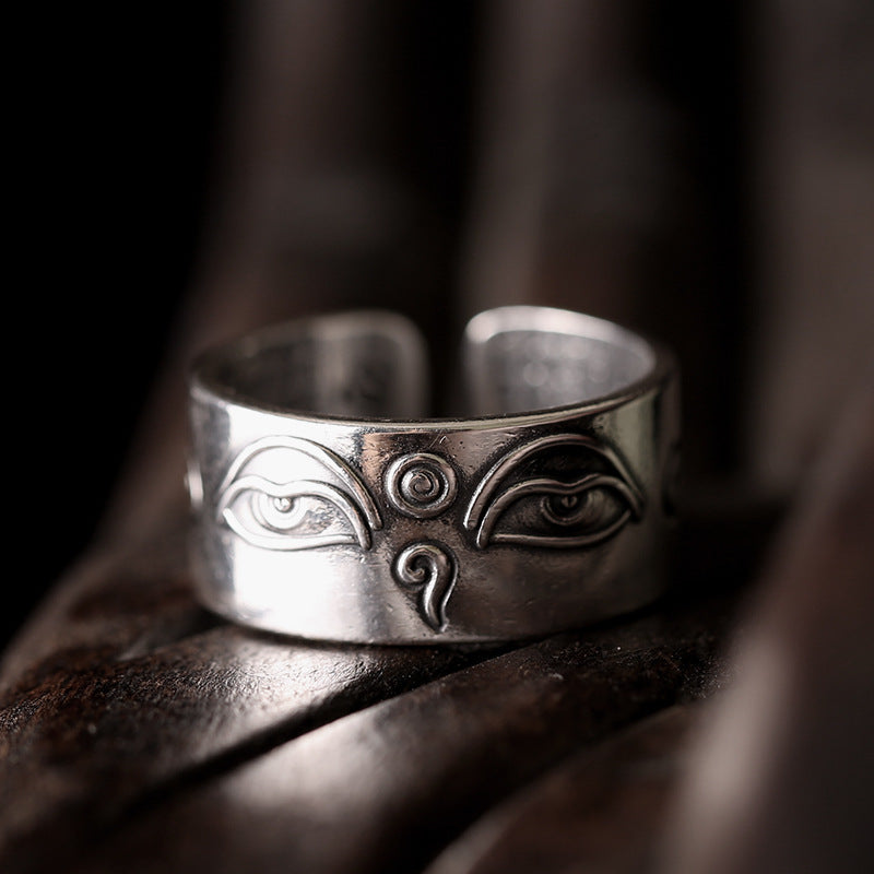 Unisex Adjustable Open Ring Brushed Alloy Geometric Band Braided Cord Design French Eye Fashion Jewelry Chicly