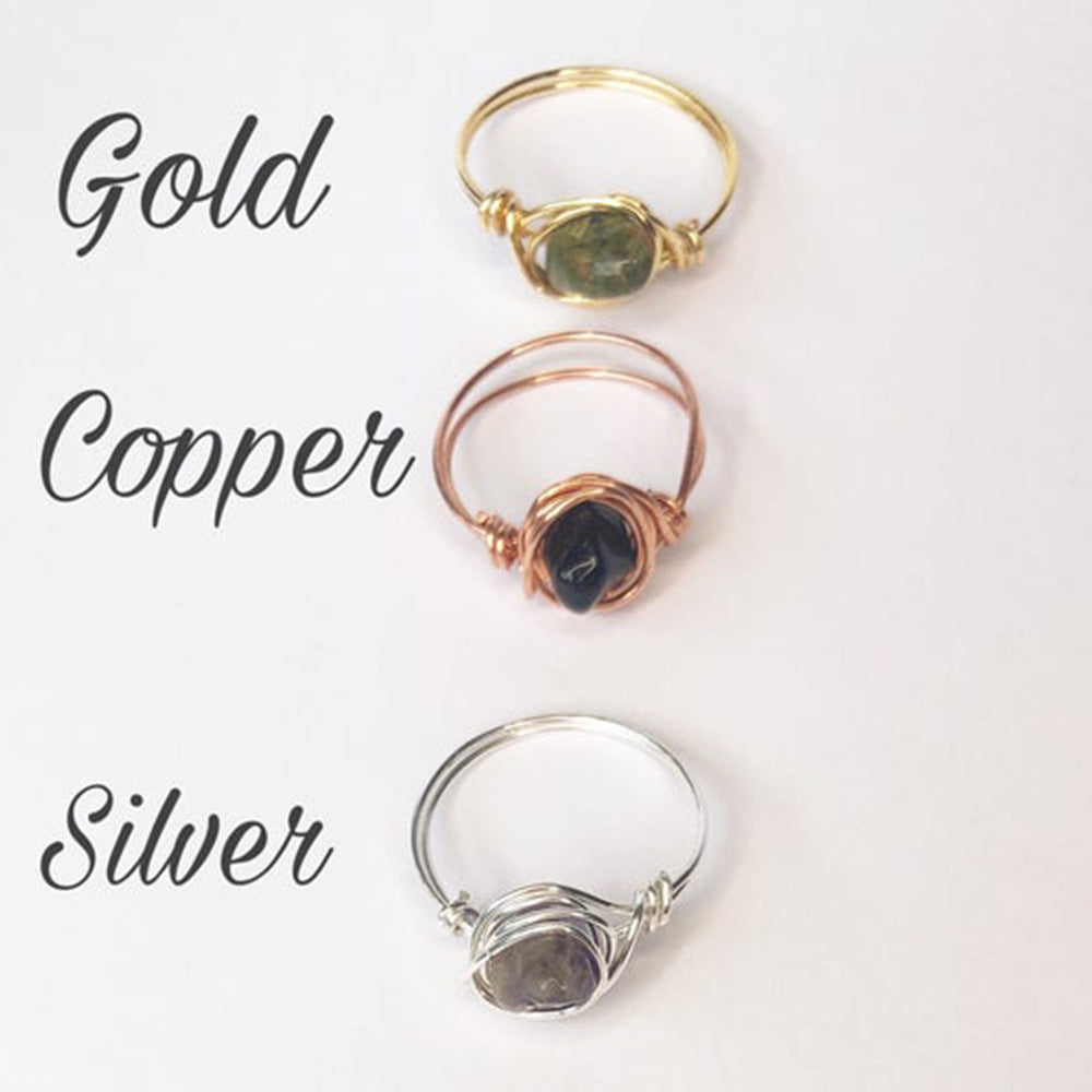 Woven Copper Wire Ring With Natural Crystal A Gemstone Wrapped Finger Ring For Festivals And Special Occasions