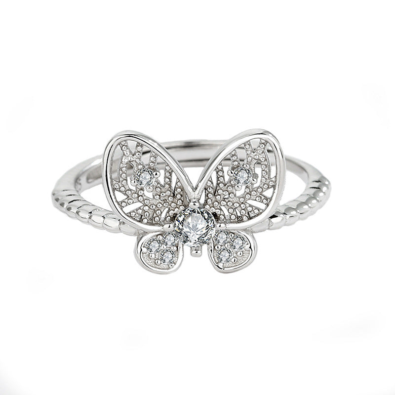 Silver Bowknot Diamond Ring for Women and Girls Elegant Travel Souvenir Jewelry Gift Index Ring Ideal Gift For Travel