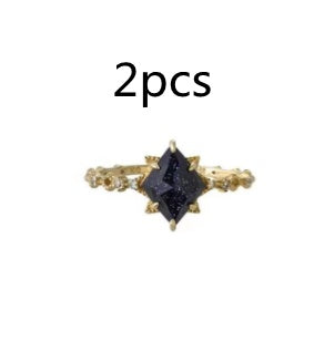 Sand And Stone Twinkle Starlight Ring Copper Two Tone Yellow Gold Adjustable Ring Set 2 Pieces Elegant Everyday Wear