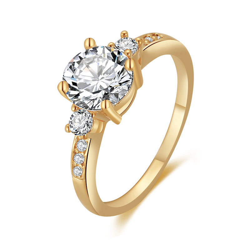 Womens Simulated Diamond Geometric Ring Gold Plated Copper Base Fashion Jewelry Gift For Her Elegantly Durable