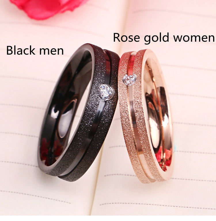 Unisex Zircon Inlay Titanium Steel Ring Rose Gold Black Bands Korean Japanese Promise Engagement Rings Durable