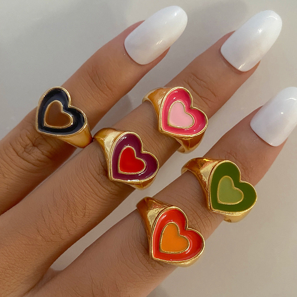 Women Alloy Ring Trendy Love Peach Heart Ring Korean Fashion Electroplated Statement Ring Punk Style Gift Plus