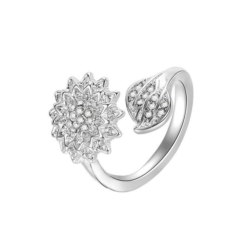 Womens Geometric Alloy Ring With Rhinestones Pendant Silver Tone Jewelry Gift With Geometric Decoration Styles