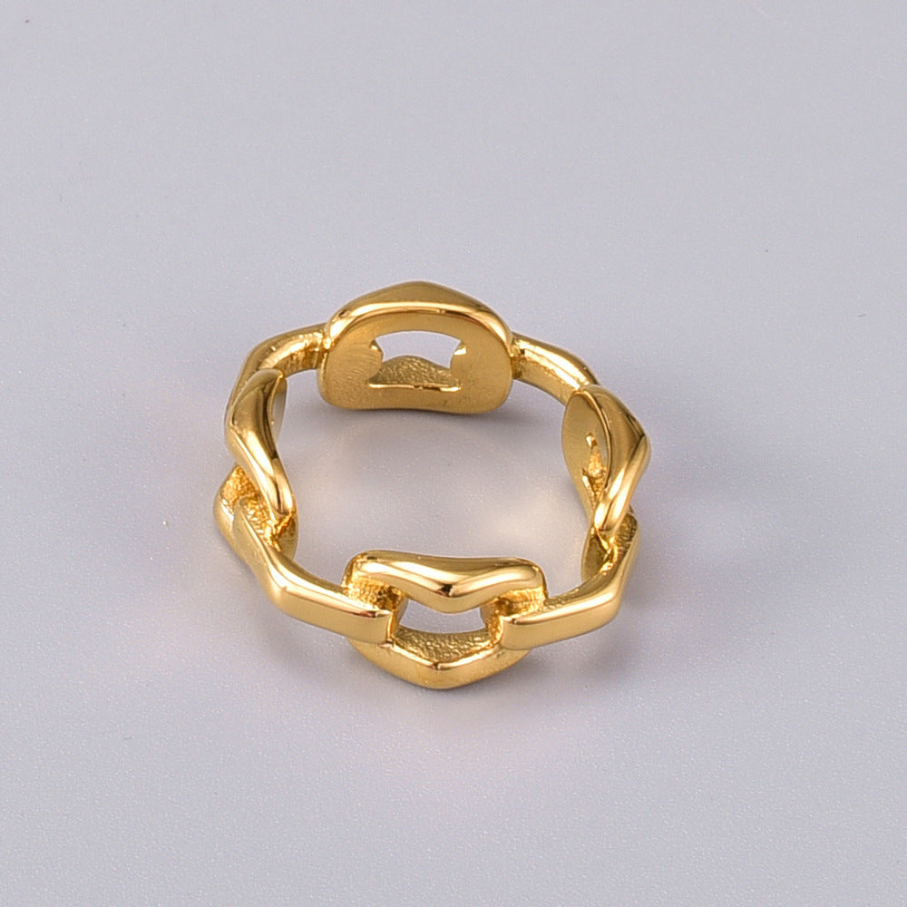 Temperament Interlocking Titanium Steel Ring Gold Tone Electroplated Geometric Band Durable Titanium Ring For Everyday