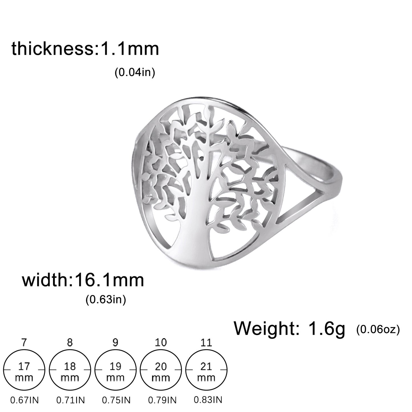 Unisex Stainless Steel Tree Ring With Hollow Cut European Retro Style Titanium Finish Jewelry Size 7 8 9 10 11
