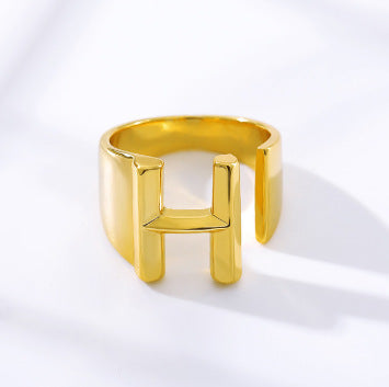 Women's Initial Letter Ring Wide Band Alphabet Copper Electroplated Personalized Statement Jewelry Gift Online
