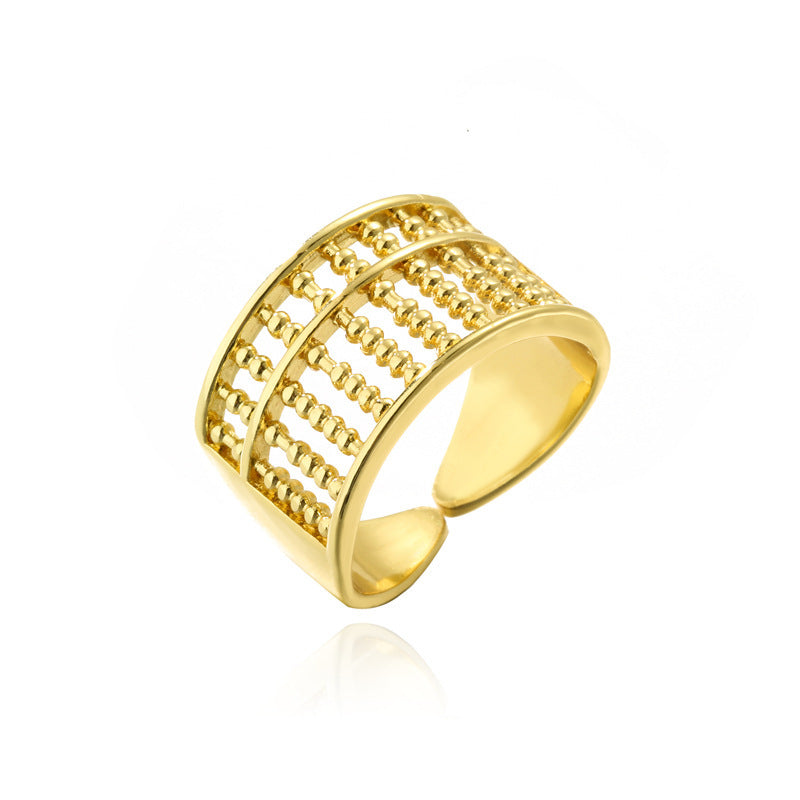 Womens Geometric Abacus Ring Shape 18K Gold Plated Copper Ring Micro Inlay Zircon Accent Adjustable Opening