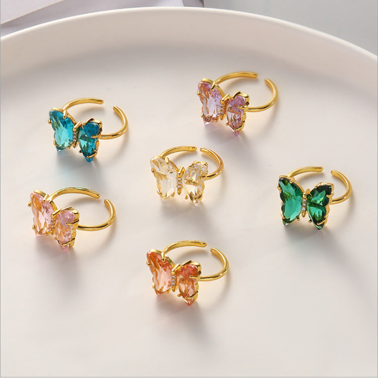 Womens Butterfly Ring With Rhinestone Inlaid Zinc Alloy Constellation Jewelry For Her Elegant Jewelry Gift For Ladies