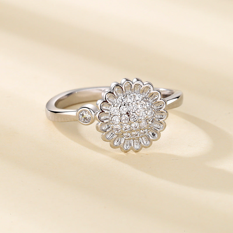Sunflower Spinning Ring Rotatable Copper Flower Design Jewelry For Women Fashion Accessory Elegant Daily Wear Now