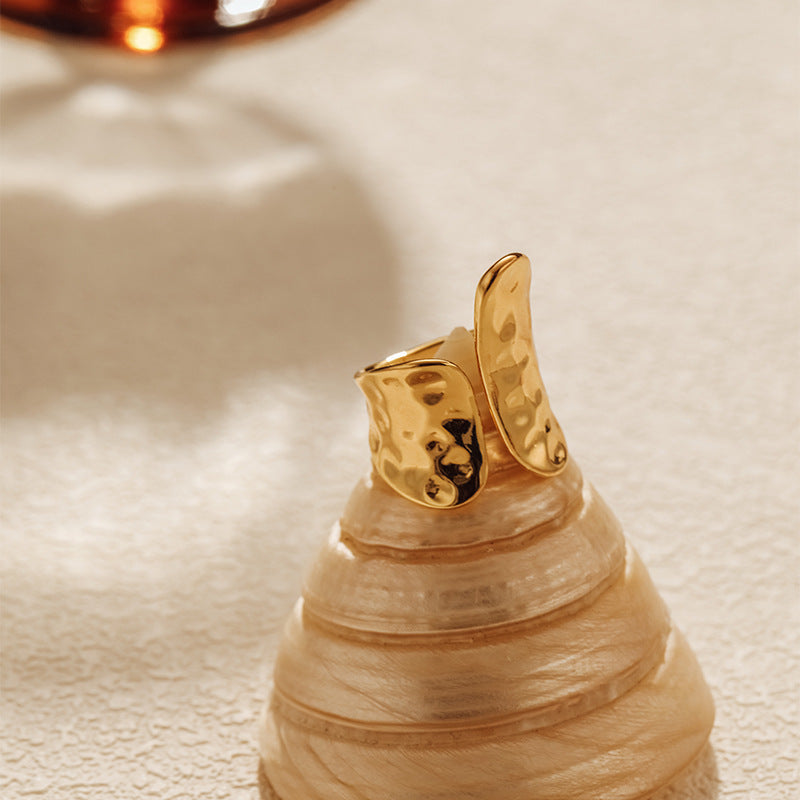 Asymmetric Open Ring Personalized 18K Gold Plated Copper Adjustable Vintage Retroism Geometric Fashion Jewelry