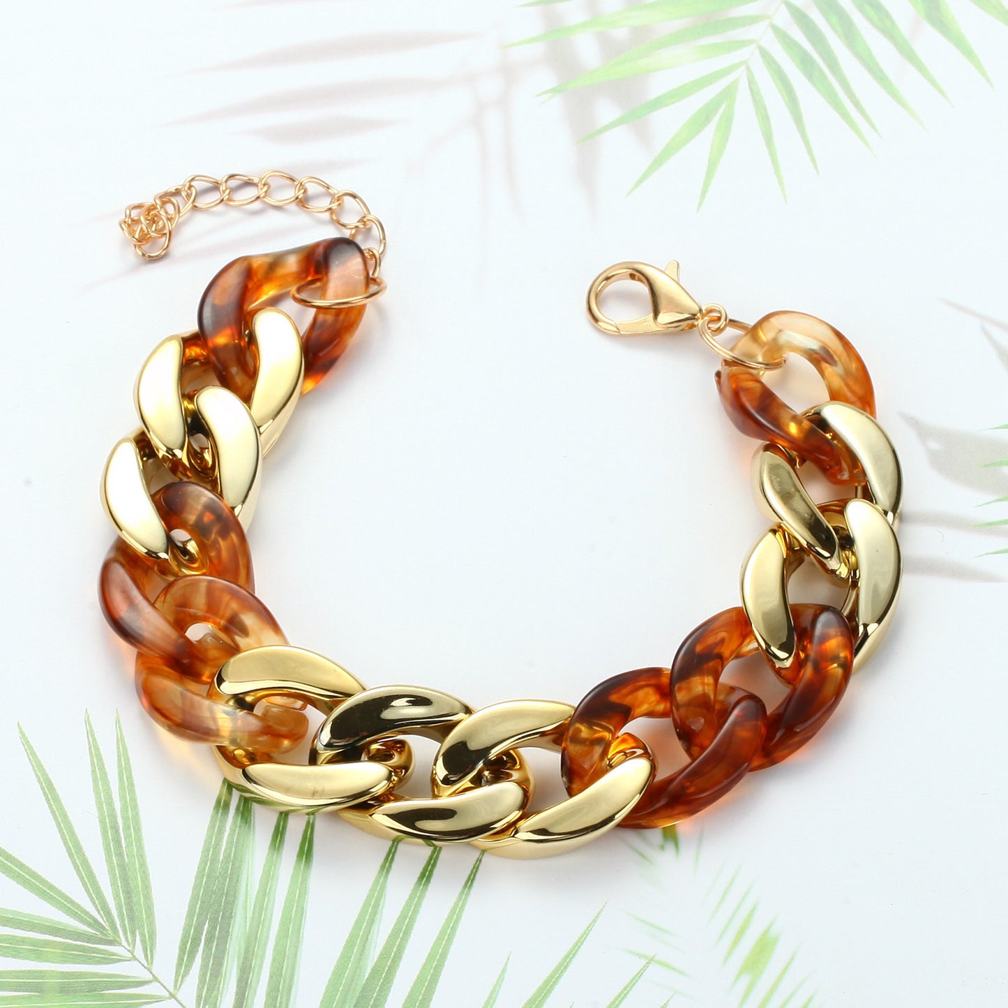 Womens Resin Bracelet With Acrylic Chain Paneled Design Fashion Jewelry Extension Chain 18.5cm Length Bracelet