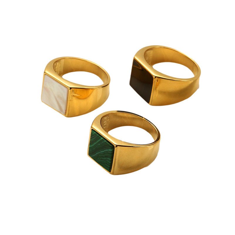 Womens Fashion Ring Shell Plating Alloy Inlay Gems 18K Gold Plated Copper Ring Green Black Silver Jewelry Gift