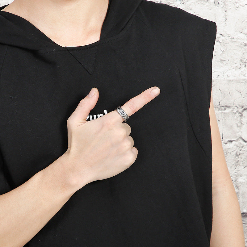 Mens Titanium Steel Hammered Ring Geometric Vintage Punk Style Fashion Accessory Ideal Gift Travel And Commemoration