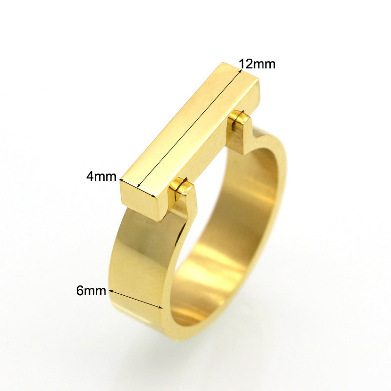 Trendy Simple And Stylish Personality Square Glossy Titanium Steel Ring In Gold Rose Gold Black Finishes Gift Ready
