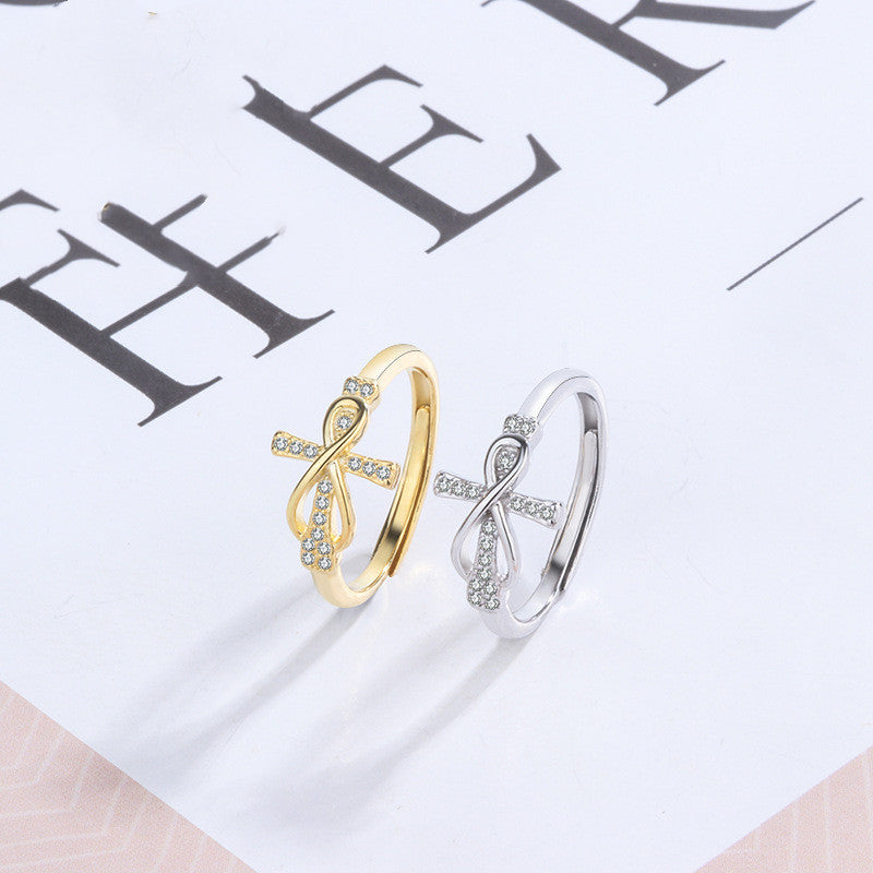 Sterling Silver Micro Diamond Cross Ring Lightweight 9x13mm Fashion Ring Gift For Him Or Her White Gold Golden