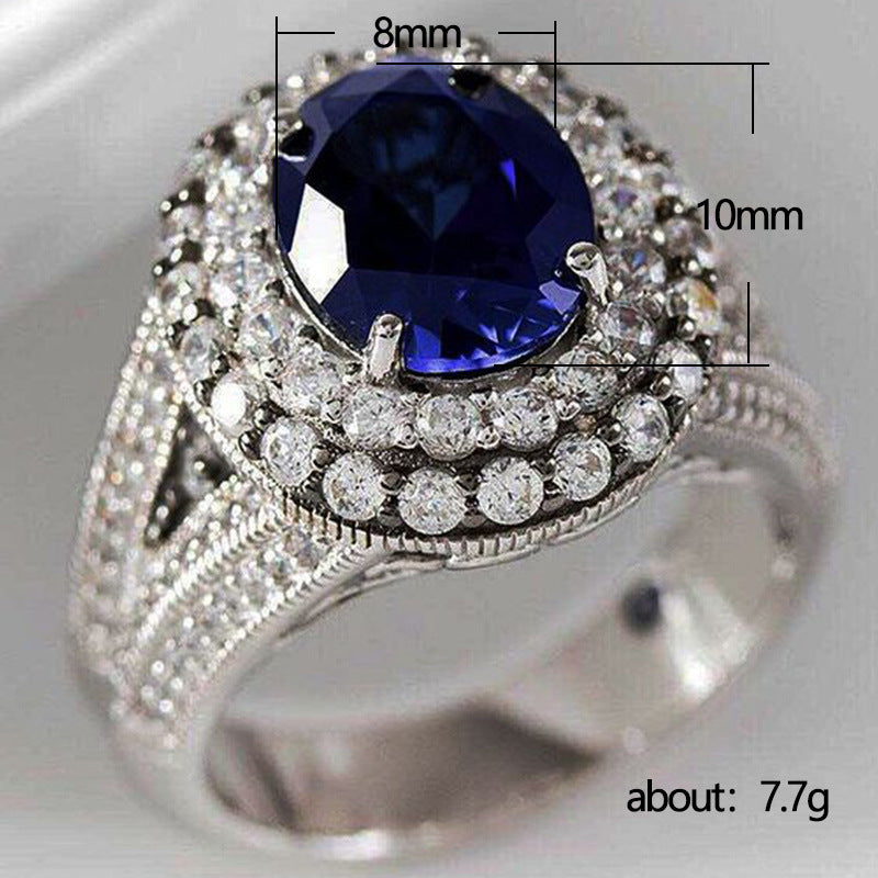 Womens Ring With Royal Blue Zircon Copper European Style Inlaid Jewelry For Anniversary Gift Idea For Her Gift