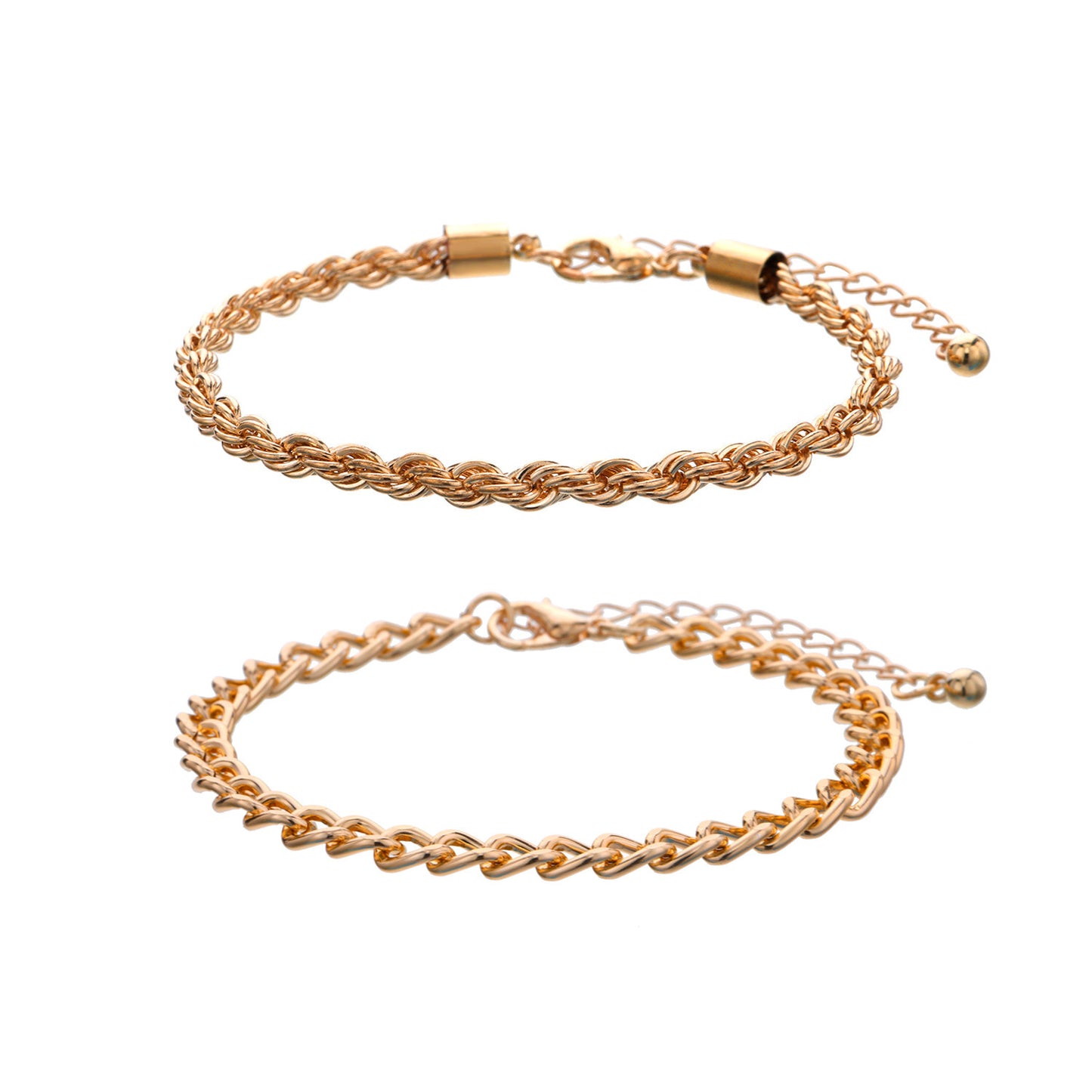 Womens Two Piece Bracelet Set Gold Plated Geometric Twist Rope Design Fashion Alloy Thick Chain Gold Plated X1