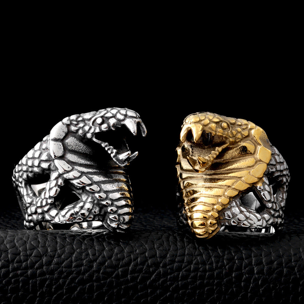 Men Titanium Steel Cobra Ring Bold Statement Jewelry