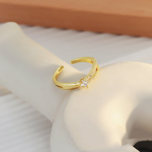 Gold Plated Copper Geometric Ring With Artificial Gemstones For Women Fashion Index Finger Ring Individually Packed