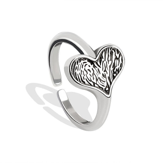 Womens Heart Ring Adjustable Opening Copper Ring Electroplated Silver Exquisite Fashionable Vintage Heart Ring
