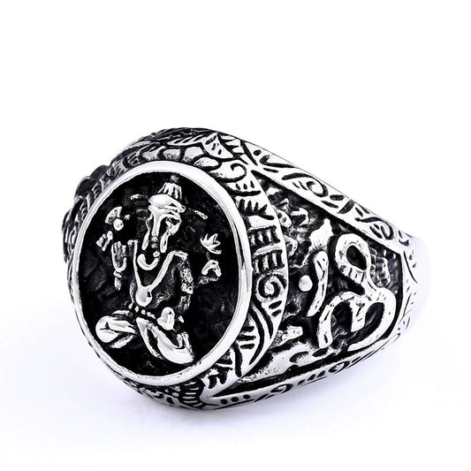 Elephant Animal Ring Titanium Steel Carved European American Durable Fashion Jewelry 25mm Wide 2mm High Zodiac