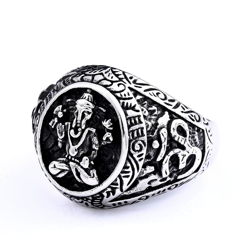 Elephant Animal Ring Titanium Steel Carved European American Durable Fashion Jewelry 25mm Wide 2mm High Zodiac
