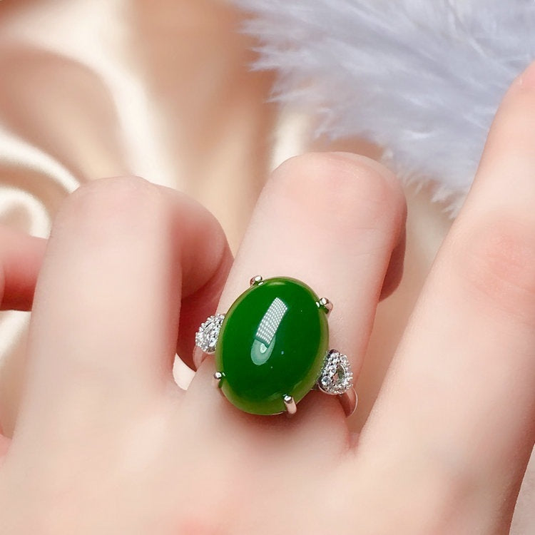 Emerald Geometric Goose Egg Ring Copper Adjustable Open Band Elegant Jewelry for Women Contemporary Style Statement