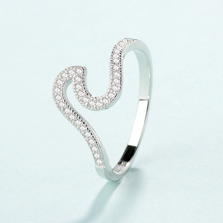Silver Ring With Platinum Plated Finish And Micro Zircon Inlays In A Wave Design For Women Gift For Everyday Wear