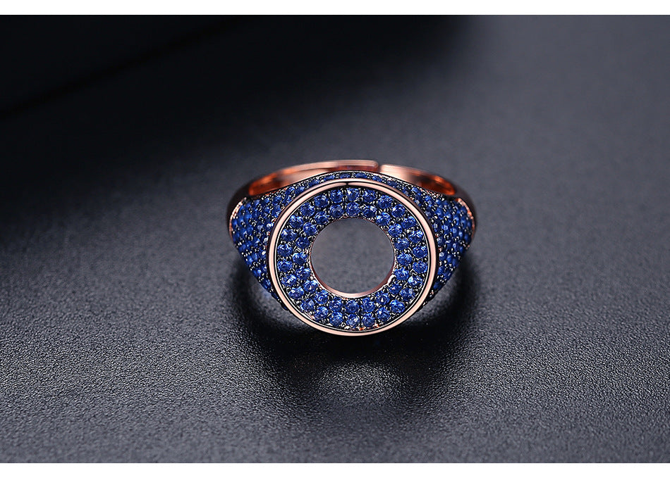 Geometric Zircon Stone Open Adjustable Ring Copper Jewelry for Her Hip Hop Style Gift Elegant Copper Accessory