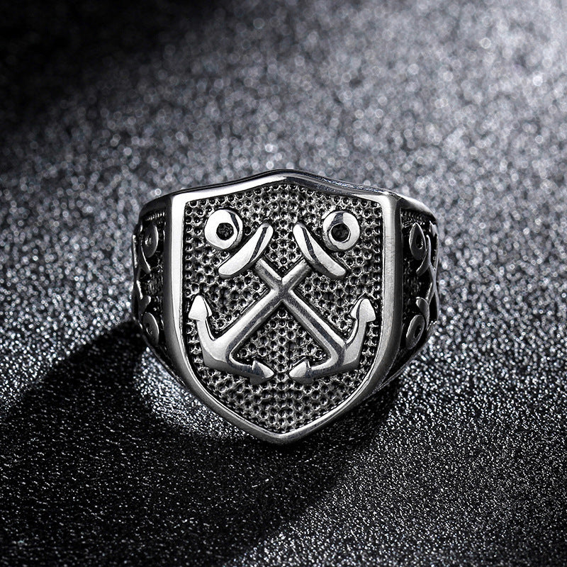 Pirate Anchor Domineering Mens Ring Titanium Steel Jewelry Accessory Bold Masculine Style Bold Polished Finish