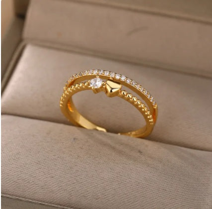 Geometric Copper Ring With Bee Design European American Fashion Statement Jewelry Fishbone Ring Golden Elegant