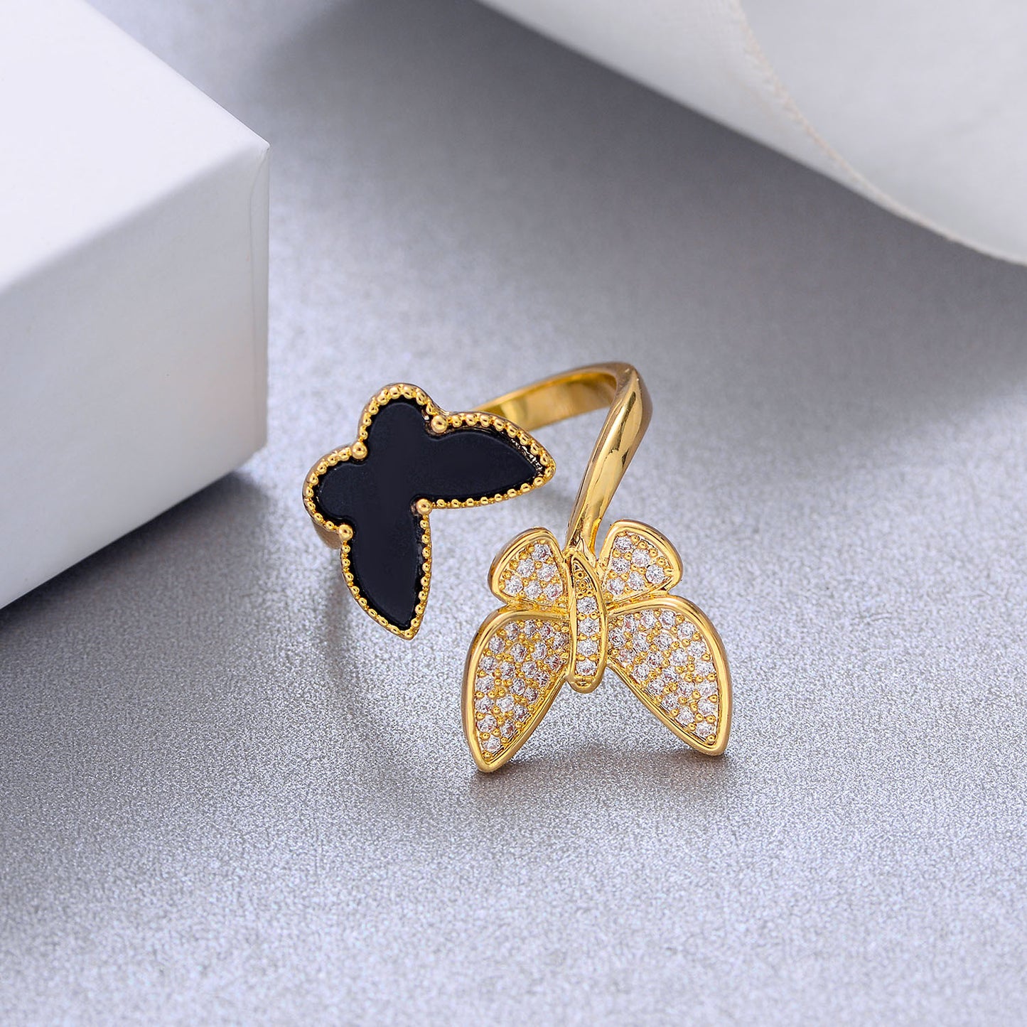 Butterfly Ring Copper With Black And Red Zircon Inlaid Korean Style Butterfly Ring Individually Packed Limited