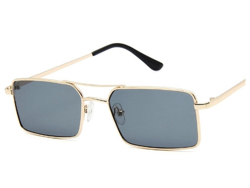 Unisex Retro Square Sunglasses Double Beam Metal Frame Flat Mirror Design Fashion Eyewear Golden UV Protection