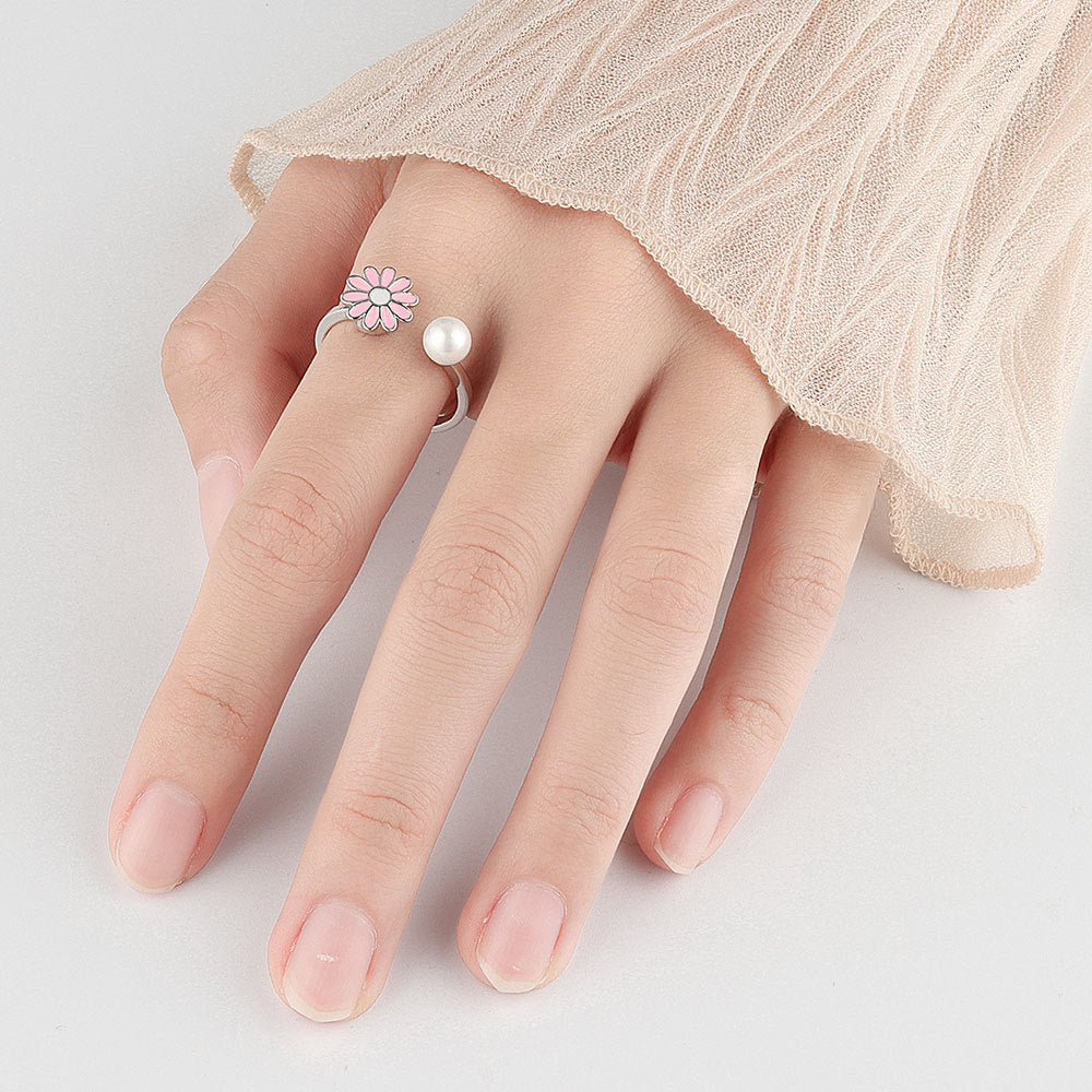 Copper Zircon Inlaid Rotating Daisy Drip Oil Ring For Fashion Jewelry Trendy For Special Occasions Handcrafted 9mm