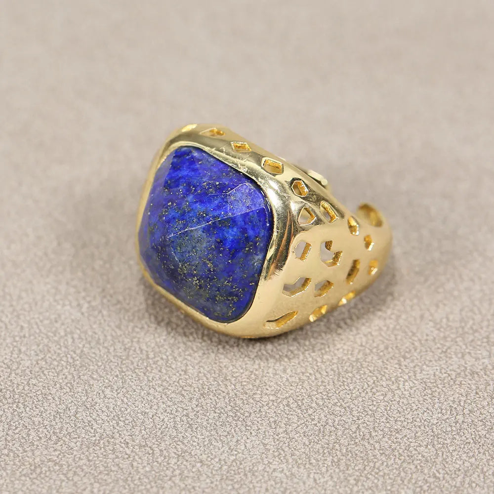 Unisex Crystal Ring With Electroplating Irregular Asymmetric Geometry Labradorite Stone European American Design Ring