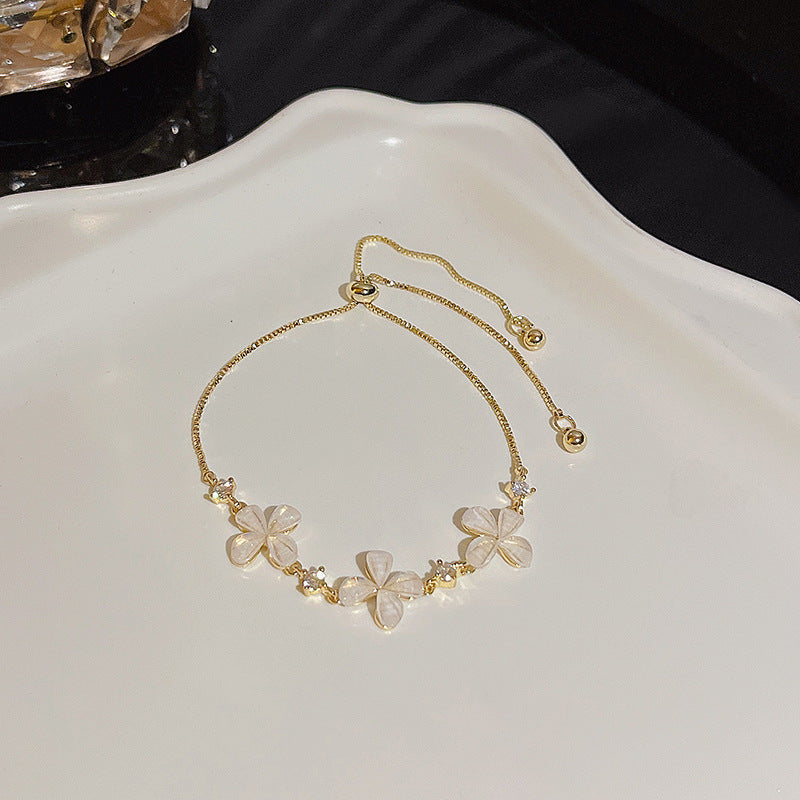 Womens Copper Bracelet With Zircon Flower Pearl Elegant Electroplated Bracelet Affordable Jewelry Gift For Her