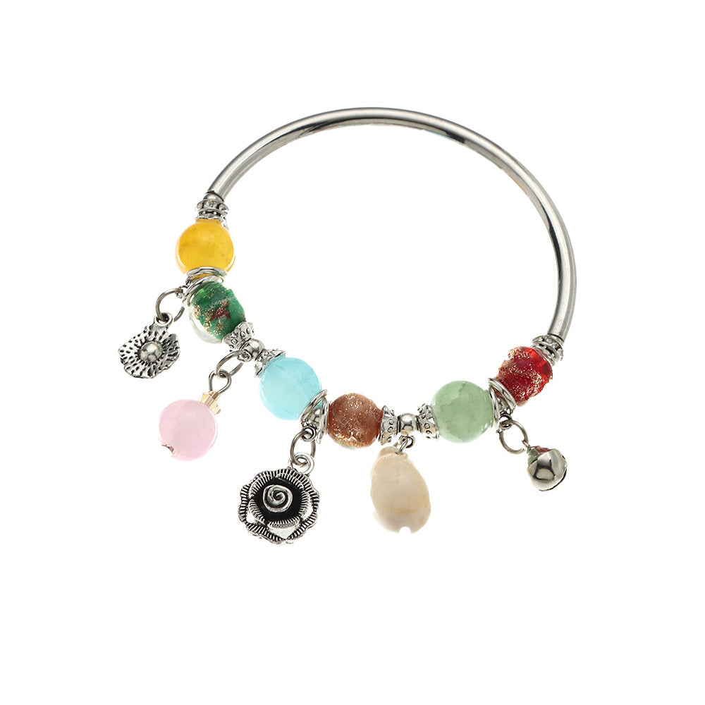 Womens Bracelet Set Fashion Copper Iron Glass Beads Cracked Stone Electroplated European American Jewelry Trend