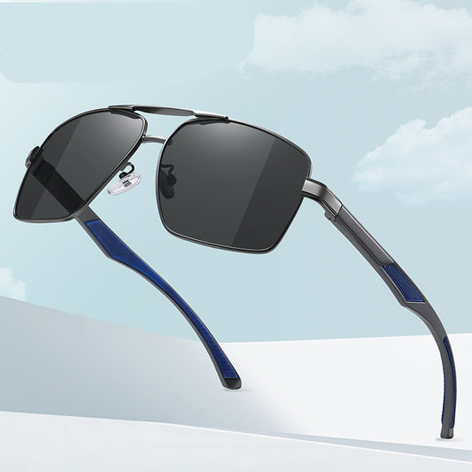 Men Polarized Sunglasses Metal Frame Large Double Beam Driving Sun Glasses TAC Lenses Fashion Eyewear Everyday